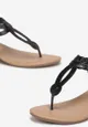 Czarne Wsuwane Sandały Japonki na Koturnie z Ozdobnymi Paskami Cennei