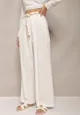 Białe Szerokie Spodnie Boho z Plecionym Paskiem Alleida