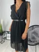 Czarna Plisowana Sukienka z Paskiem 8116-400-A