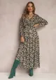 Zielona Sukienka Kopertowa z Gumką w Talii Jarne