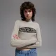 Dopasowany sweter z motywem 2005 beżowy - Kremowy