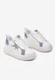 Biało-Niebieskie Sneakersy Ozdobione Brokatem na Niskiej Platformie Leonare