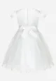 Biała Sukienka z Tiulowym Dołem Ozdobiona Kwiatkami Karemia