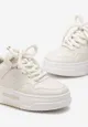 Biało-Beżowe Sneakersy na Platformie Wiązane na Szerokie Sznurowadła Viletra