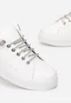 Srebrne Sznurowane Sneakersy na Płaskiej Podeszwie z Cyrkoniami Myleigh
