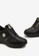 Czarne Sneakersy na Niewysokim Koturnie z Metalicznymi Aplikacjami i Skórzaną Wkładką Alenira