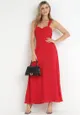 Czerwona Sukienka Maxi z Ozdobnym Wiązaniem na Plecach Bremte