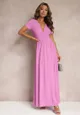 Różowa Sukienka Maxi z Rozkloszowanym Dołem i Rozcięciem Zarya