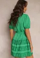 Zielona Rozkloszowana Sukienka Koronkowa z Wiązanym Paskiem Vinka