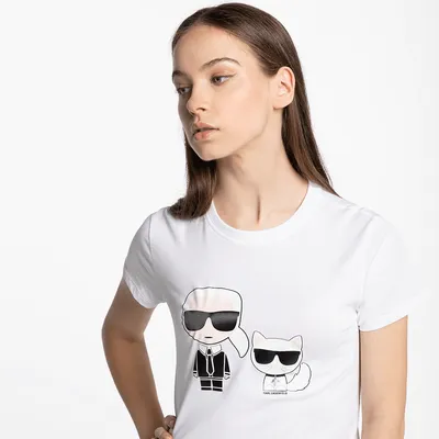 Karl Lagerfeld Koszulka Karl LAGERFELD Ikonik Karl &amp; Choupette Tee 205W1707-100 WHITE