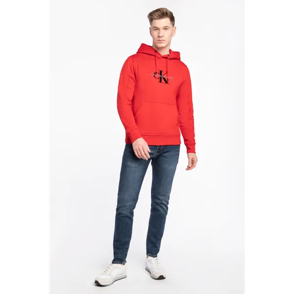 Bluza Calvin Klein Jeans ARCHIVAL MONOGRAM FLOCK HOODIE J30J318798XCF RED