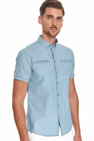 Denimowa koszula z krótkim rękawem, shaped fit